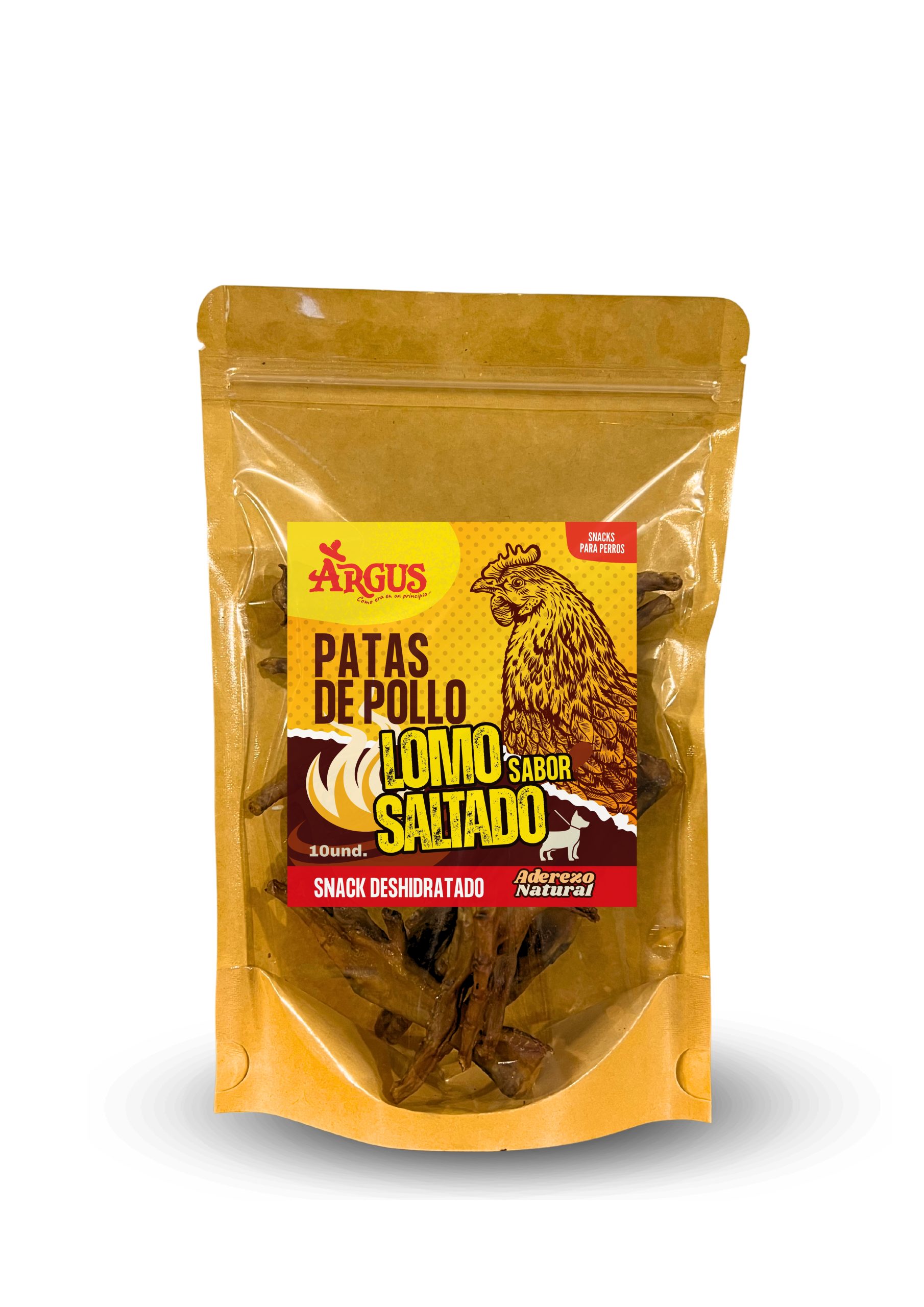 Patitas deshidratadas en sobre, sabor lomo saltado 10und.